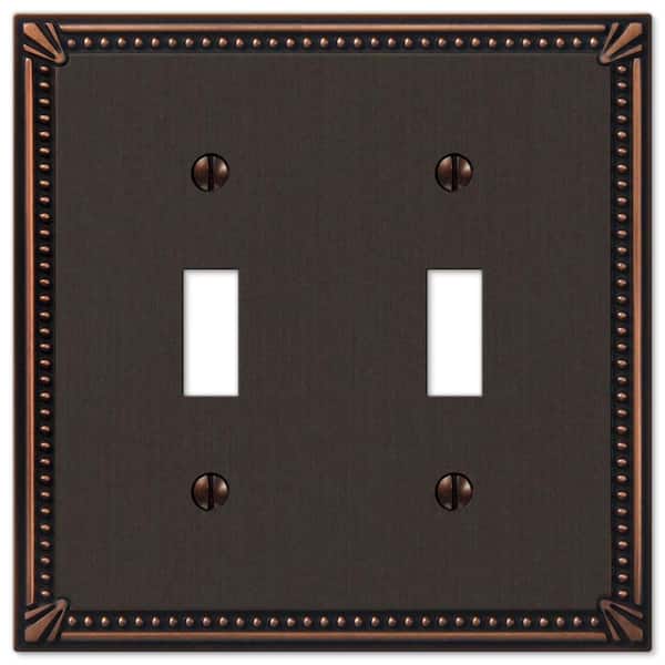 AMERELLE Imperial Bead 2 Gang Toggle Metal Wall Plate - Aged Bronze