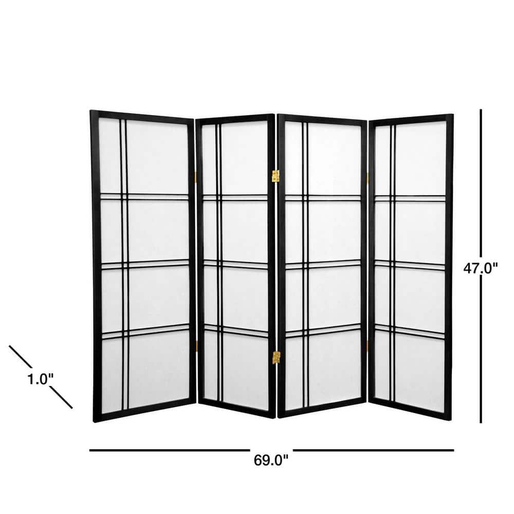 4-Panel Black Shoji Screen with Double Cross Design