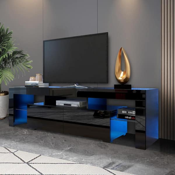 LED TV Stand Cabinet Unit Modern High Gloss 2 Door MDF Entertainment RGB  Lights