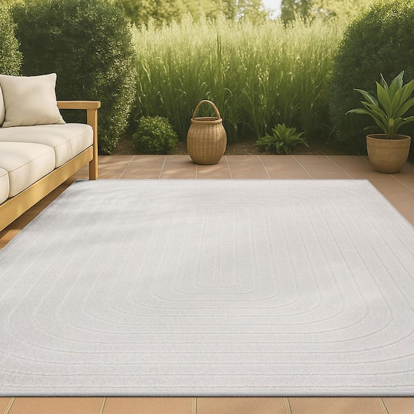 Freya High-Low Modern Scandinavian Arch Stripe Monotone Ivory 8 ft. x 10 ft. Indoor/Outdoor Area Rug