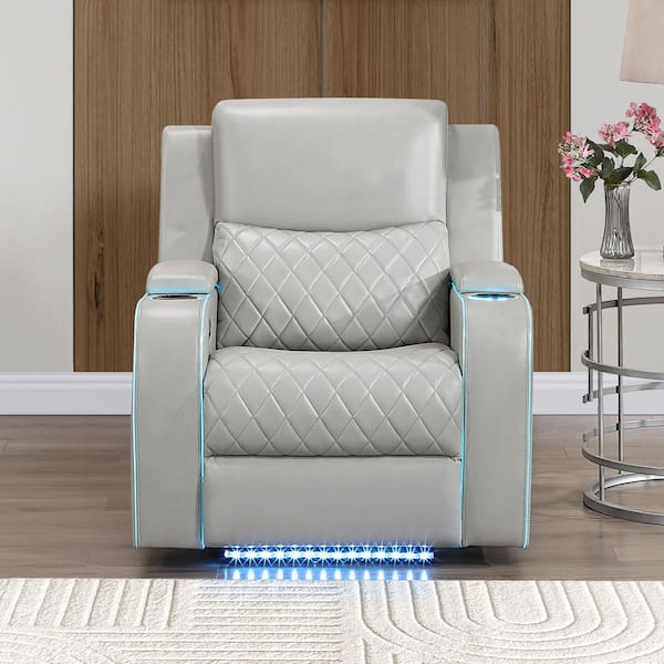 Luna Ice Leather Power Recliner with Lights, Cupholders and USB Charging Ports