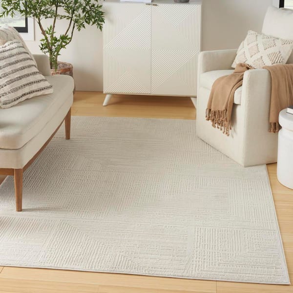 Eco-Friendly Ivory 5 ft. x 7 ft. Abstract Contemporary Area Rug