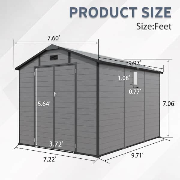 10 ft. W x 8 ft. D Plastic Shed Lockable Resin Tool Shed with