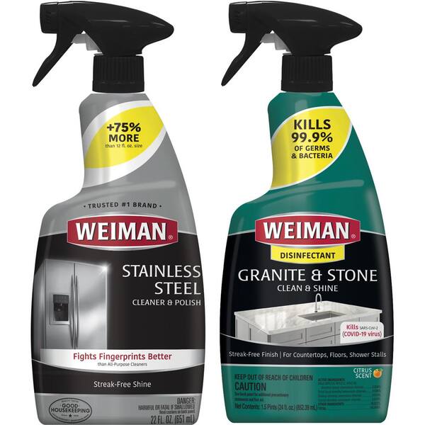 Weiman 24 oz. Granite and Countertop Stone Cleaner and Polish Spray and 22 oz. Stainless Steel Cleaner and Polish Spray