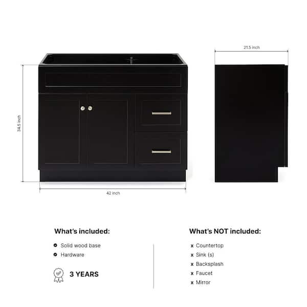 Hamlet 42 in. W x 21.5 in. D x 34.5 in. H Freestanding Bath Vanity Cabinet without Top in Black