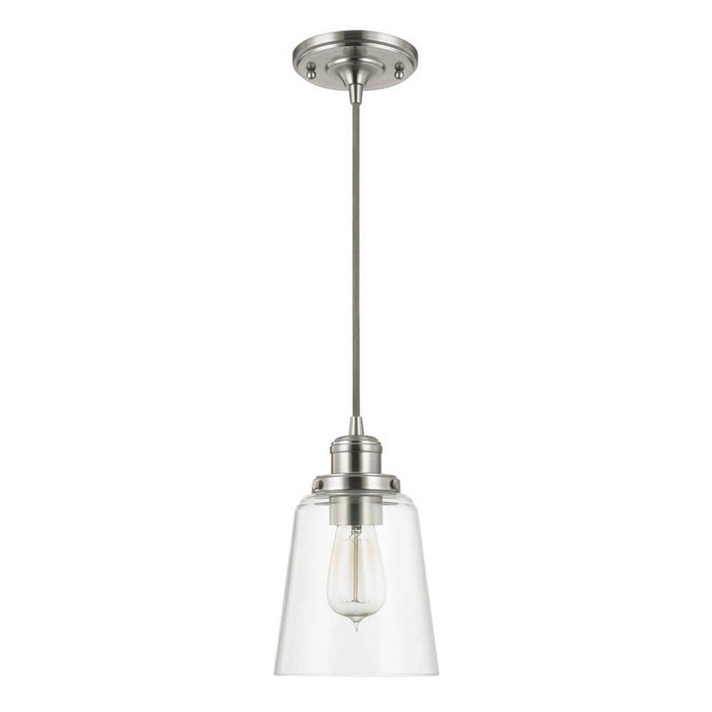 Fallon 100-Watt 1-Light Brushed Nickel Pendant Light with Clear Glass Shade and No Bulbs Included price history on PriceWatchPro