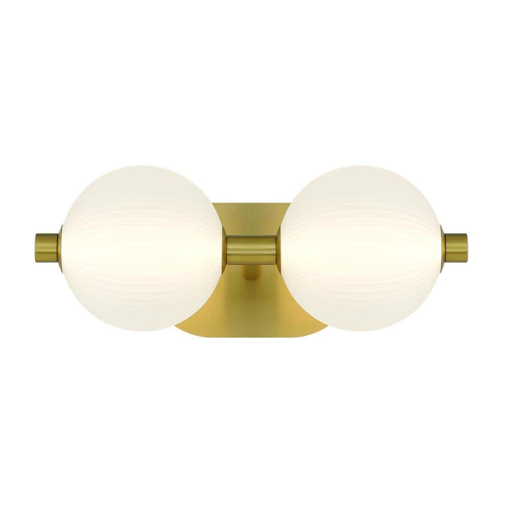 Gold Opal Ribbed Glass 2-Light Dimmable Vanity Fixture