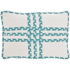 Turquoise Stripes & Plaids 20 in. x 14 in. Indoor/Outdoor Rectangle Throw Pillow