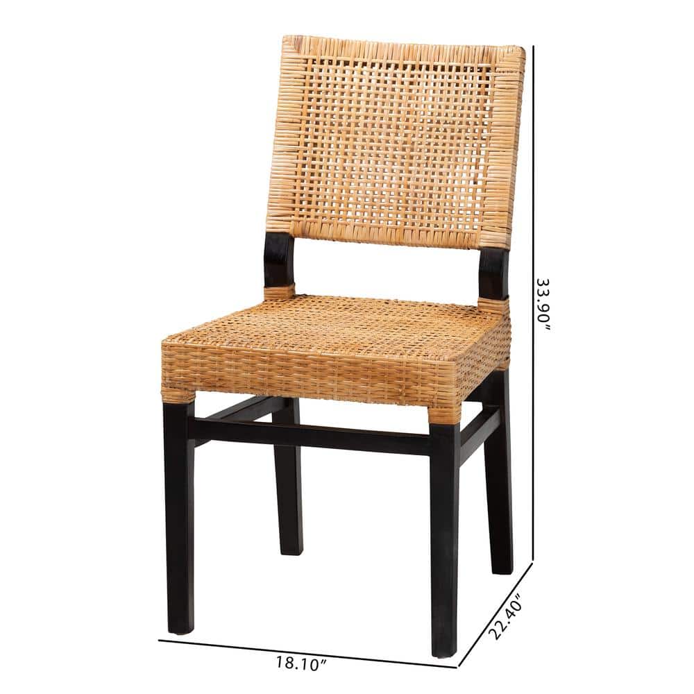 Natural Brown Rattan and Mahogany Wood Dining Chair