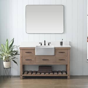 Wesley 54 in. W x 22 in. D Bath Vanity in Weathered Natural with Engineered Stone Top in Ariston White with White Sink