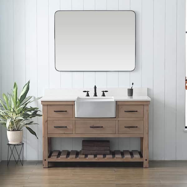 SUDIO Wesley 54 in. W x 22 in. D Bath Vanity in Weathered Natural with Engineered Stone Top in Ariston White with White Sink