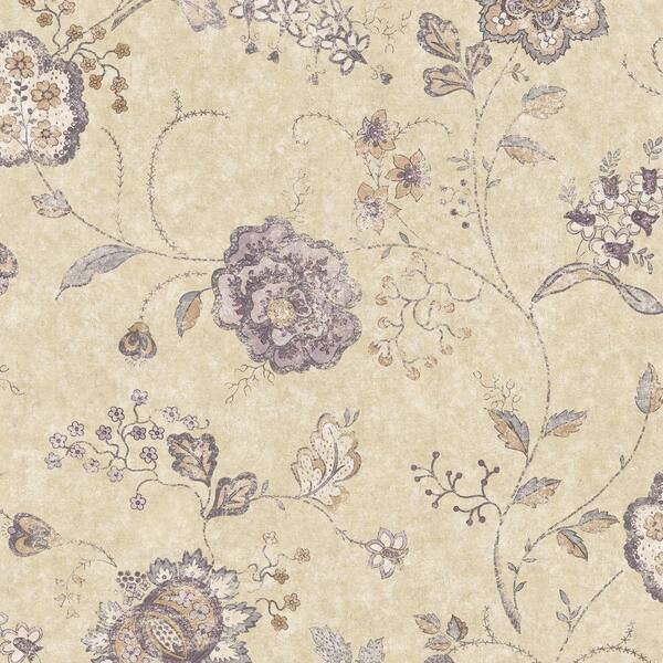 The Wallpaper Company 8 in. x 10 in. Purple Jacobean Floral Wallpaper Sample