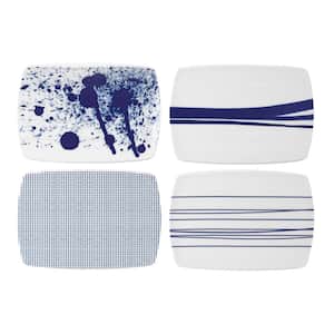 Pacific 8 in. W x .31 in. H 7.8 in. D Rectangular Blue and White Porcelain Cheese Trays (Set of 4)