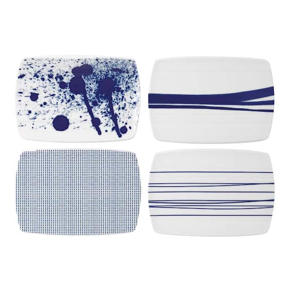 Royal Doulton Pacific 8 in. W x .31 in. H 7.8 in. D Rectangular Blue and White Porcelain Cheese Trays (Set of 4)