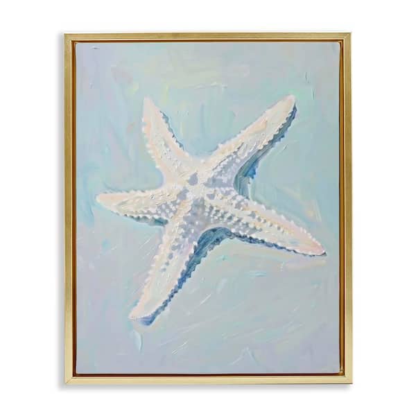 Stupell Industries Coastal Starfish on Blue by Arlington Prints Gold Floater Frame Animal Graphic Art Print 21 in. x 17 in.