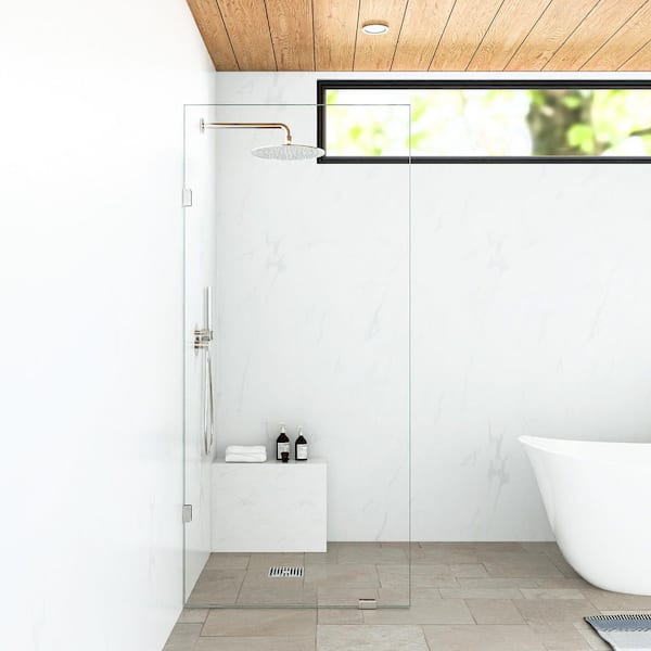 SHAAMA Linea 32 in. W x 78 in. H Frameless Fixed Single Panel Shower Screen Door in Chrome with 3/8 in. (10mm) Clear Glass