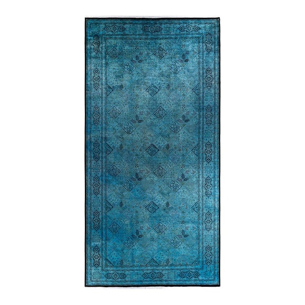 Overdyed Blue 12 ft. x 18 ft. Solid Wool Indoor Area Rug