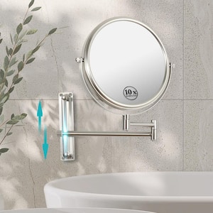 8 in. W x 8 in. H Round 10 Magnifying Height Adjustable Telescopic Wall Mounted Bathroom Makeup Mirror in Nickel