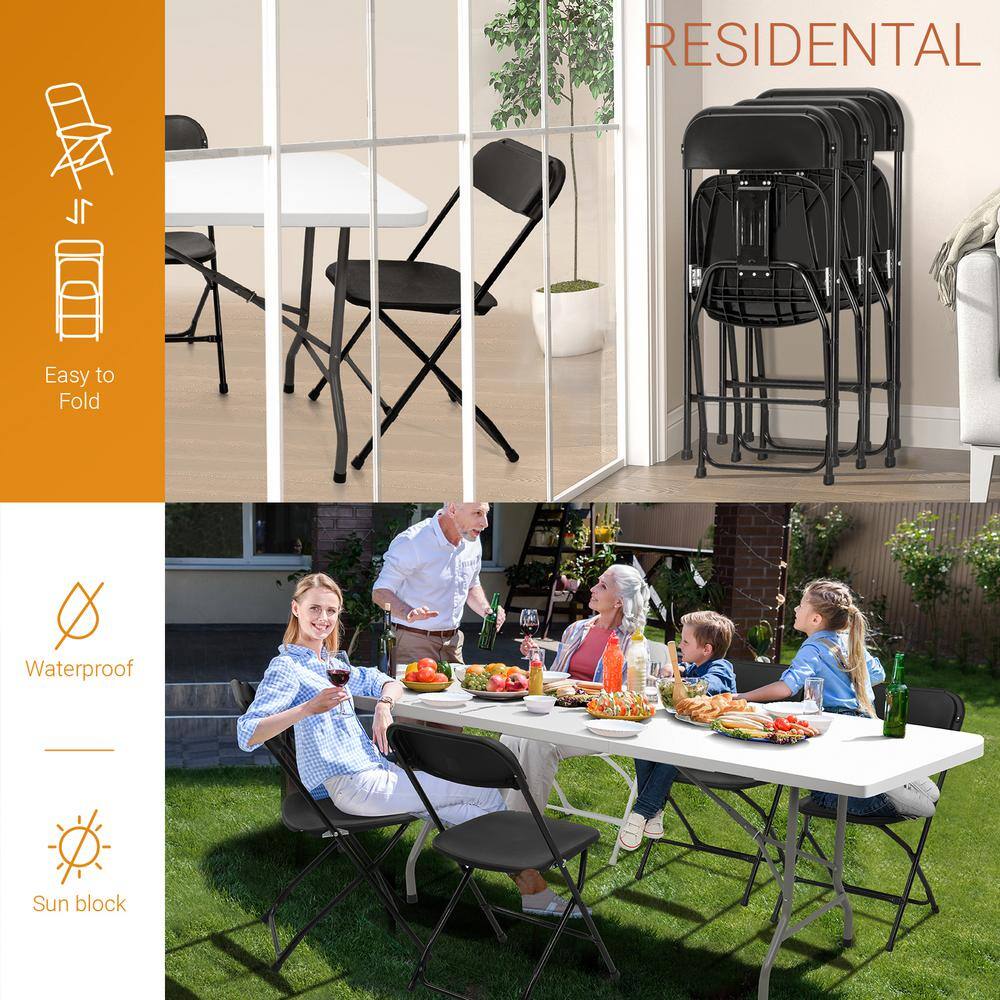 Black Metal Frame Plastic Folding Utility Chairs, Set of 6