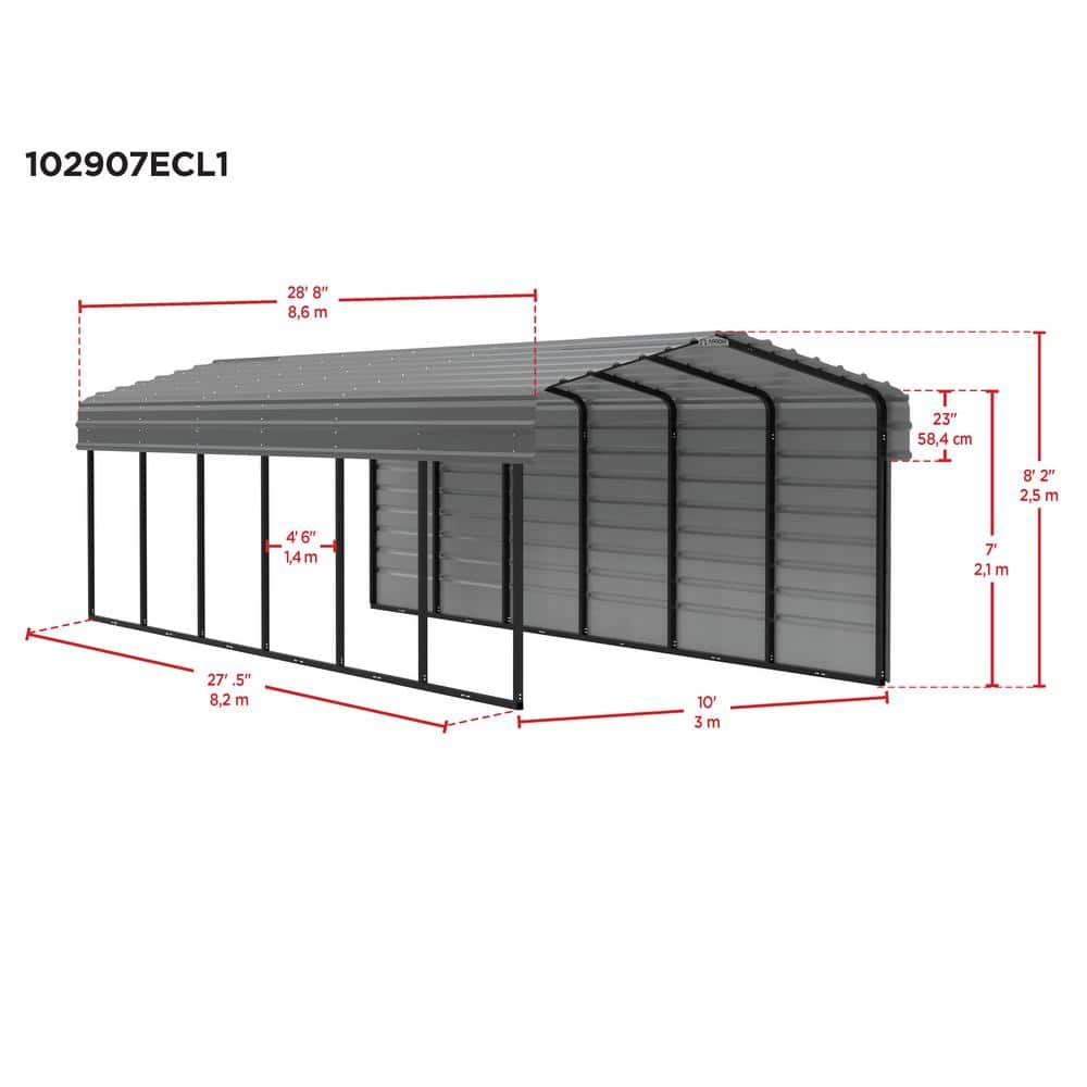 Eggshell 10' x 29' Steel Carport Kit with Enclosure