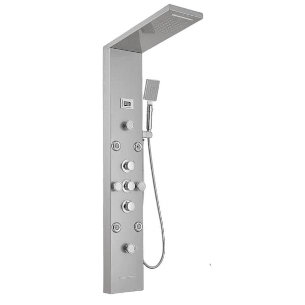8-Jet Shower System with Multi-Function Shower Head in Brushed Nickel, Thermostatic Control Jetted Shower Panel
