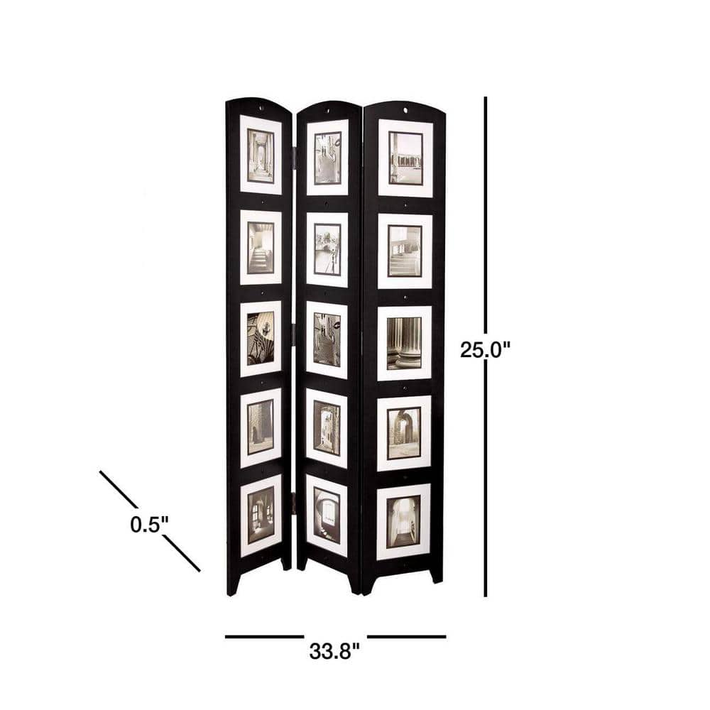 Black Wood Folding Photo Frame Room Divider, 64" Height