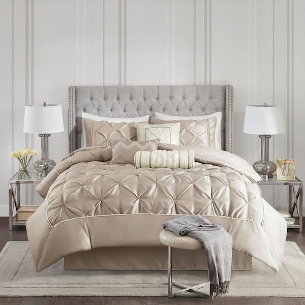 Madison Park Vivian 7-Piece Taupe Polyester Queen Tufted Comforter Set