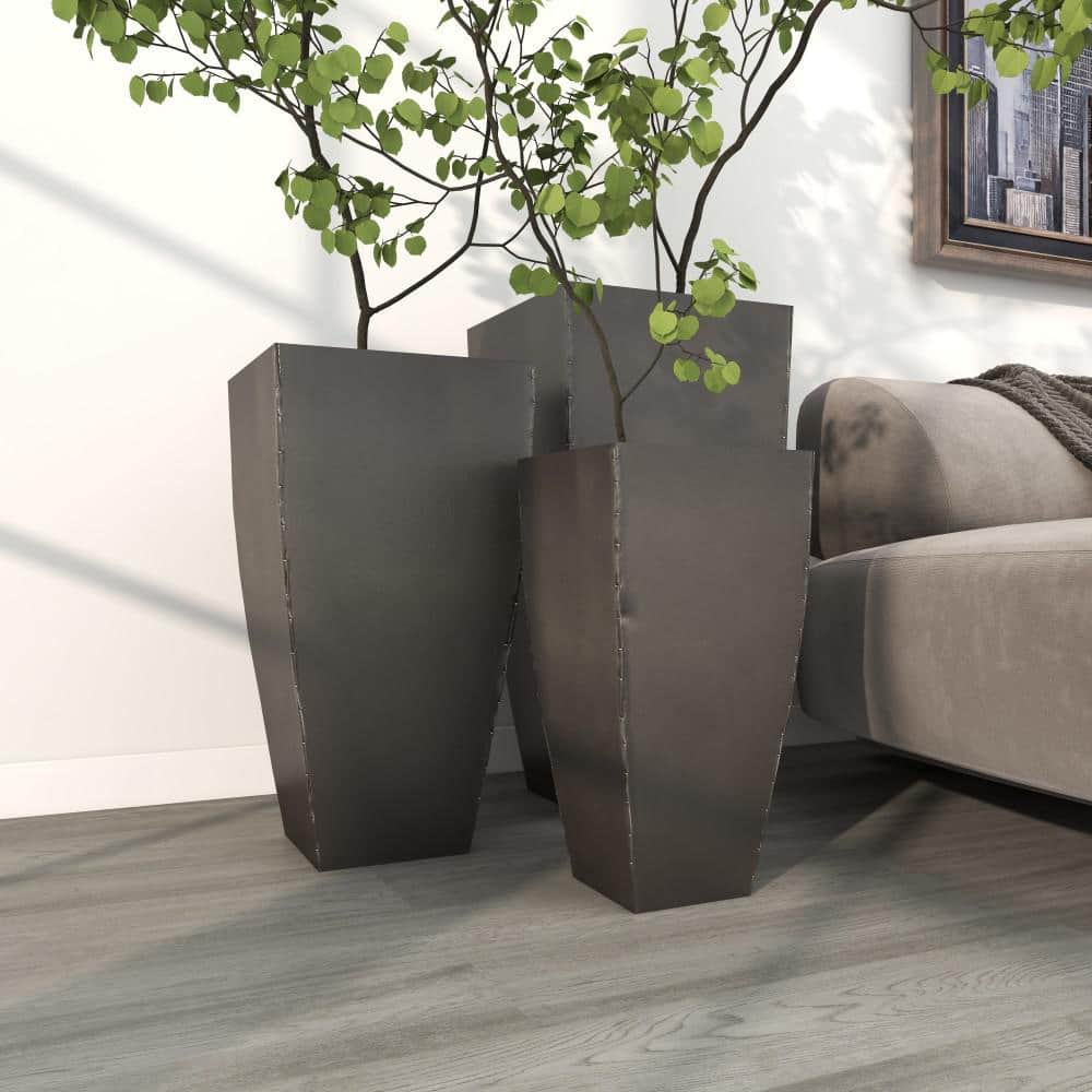 Set of 3 Dark Gray Metal Indoor/Outdoor Planters
