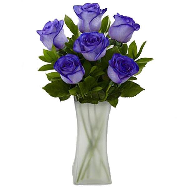 The Ultimate Bouquet Gorgeous Deep Purple Rose Bouquet in Clear Vase (6 Stem) Overnight Shipping Included