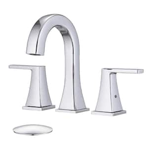 8 in. 3 Hole Widespread Double Handle Bathroom Faucet with Pop-up Drain in Chrome