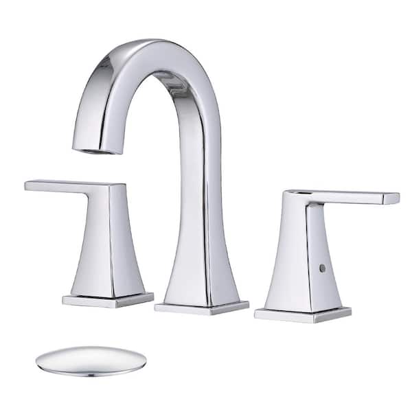 Pdpbath 8 in. 3 Hole Widespread Double Handle Bathroom Faucet with Pop-Up Drain in Chrome