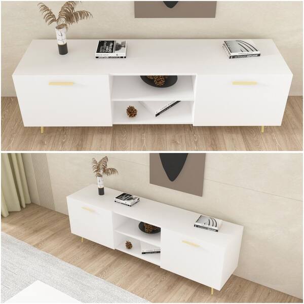 FUFU&GAGA 69 in. W White Wood Accent Storage Cabinet Sideboard