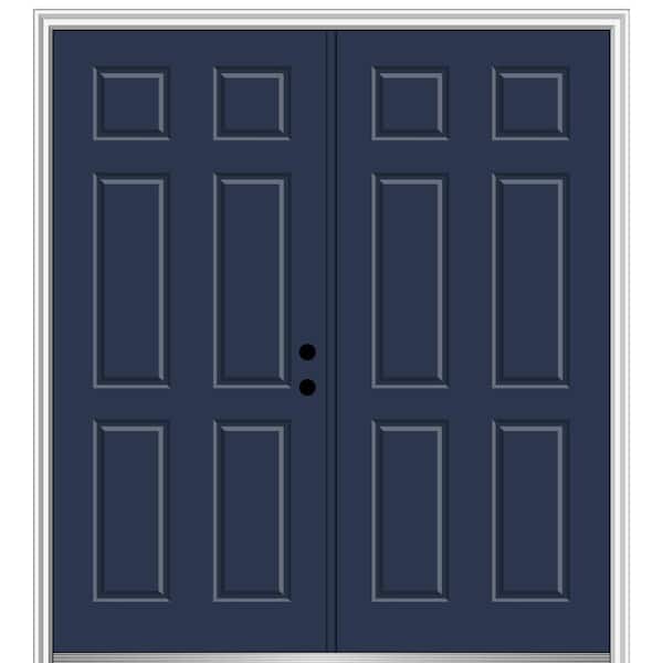 MMI DOOR 60 in. x 80 in. Left-Hand Inswing Classic 6-Panel Painted Blue Fiberglass Smooth Prehung Front Door, 4-9/16 in. Frame