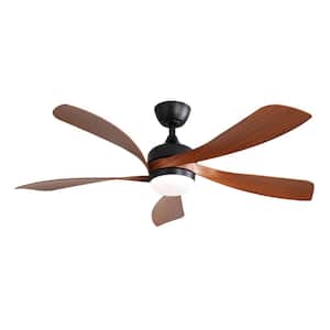 52 in. Indoor Modern Ceiling Fan With 3 Color Dimmable Dark Woodgrain Blades Smart Remote Control DC Motor in Black
