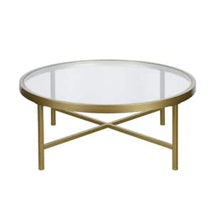 36 in. Gold Round Glass Coffee Table