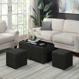 Designs4Comfort Sheridan Dark Charcoal Gray Fabric Storage Bench with Reversible Tray and 2-Side Ottomans