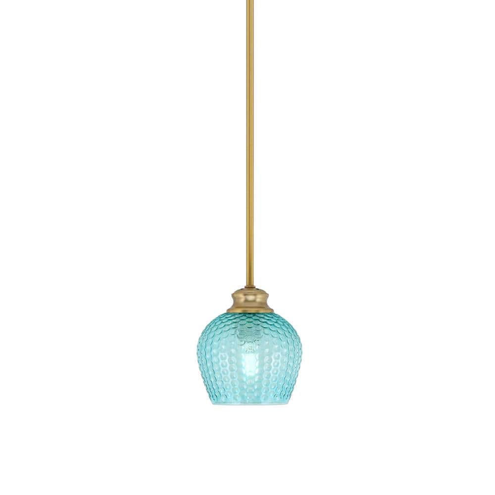 Tyler 60-Watt 1-Light New Age Brass Stem Mini Pendant Light with Turquoise 