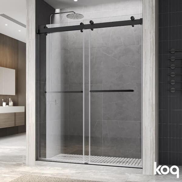 48 in. W x 76 in. H Double Sliding Frameless Shower Door in Matte Black Finish with 3/8 in. Clear Tempered Glass