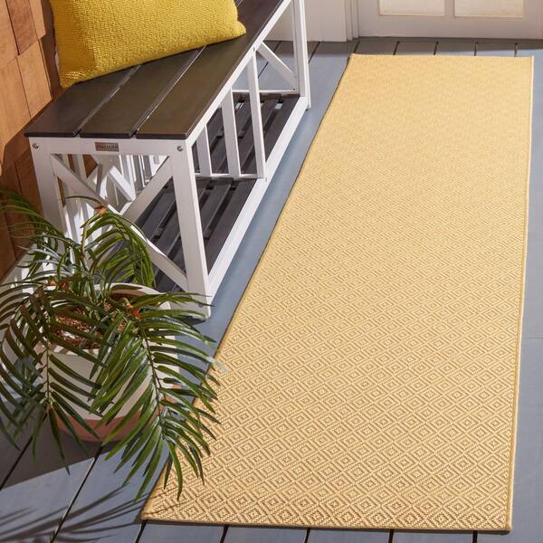 Courtyard Gold/Gold 2 ft. x 8 ft. Solid Color Ikat Indoor/Outdoor Runner Rug