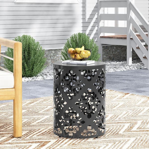 Modern Outdoor Metal Side Table-Large Powder-Coated Iron End Table