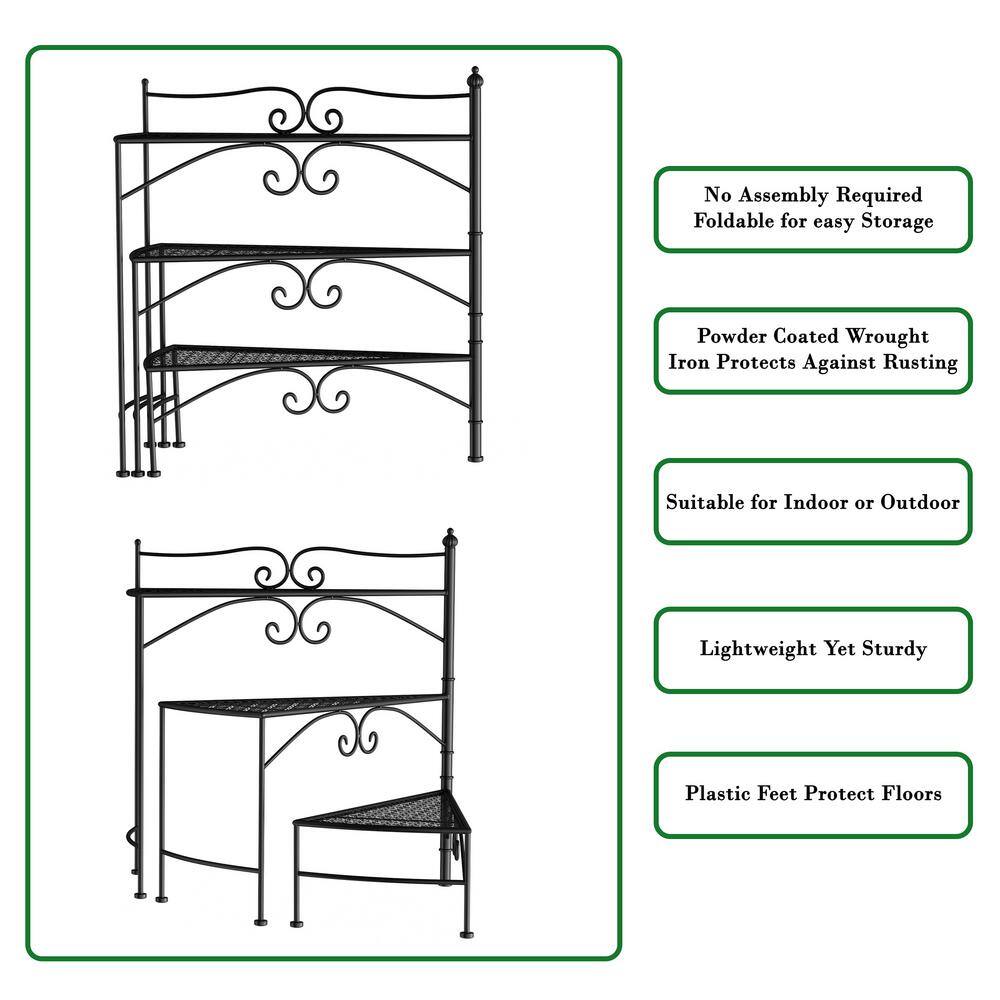 Black Metal 3-Tier Folding Spiral Stair Plant Stand