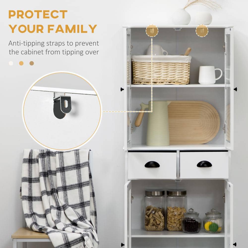 White 61" Freestanding Kitchen Pantry Cabinet with Adjustable Shelves