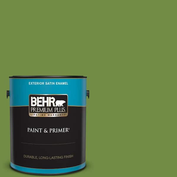 BEHR PREMIUM PLUS 1 gal. #420D-6 Thyme Green Satin Enamel Exterior Paint & Primer