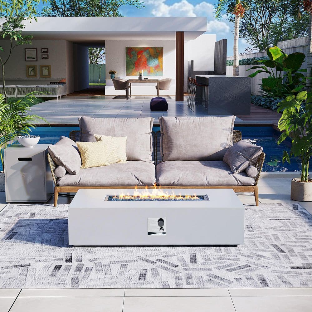 56 in. Outdoor Rectangular Iron White Fire Pit Table with Propane Tank Holder price history on PriceWatchPro