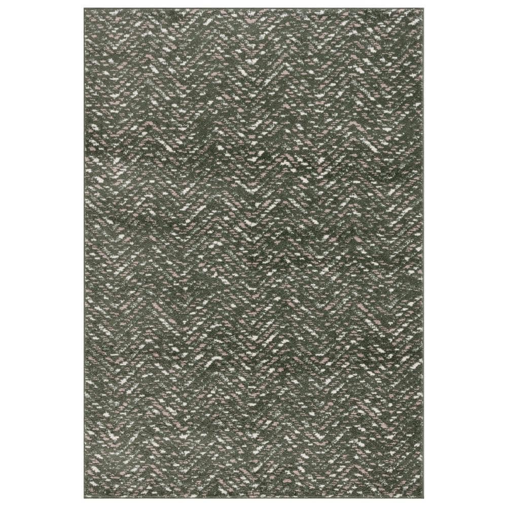 Ivory and Dark Green Rectangular Synthetic Area Rug, 3' x 5'