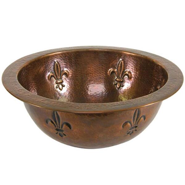 HOUZER Hammerwerks Fleur Di Lis Undermount Copper Lavatory Sink in Antique Copper