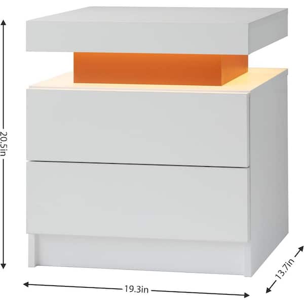 Qualler White & Pink 2 Drawers 19.3 in. W Nightstand with LED