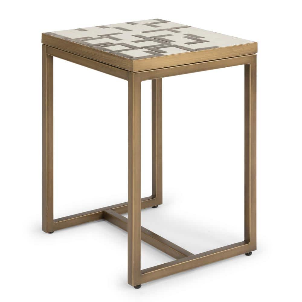 Contemporary Geometric 25.5" Cream & Gold Mosaic End Table