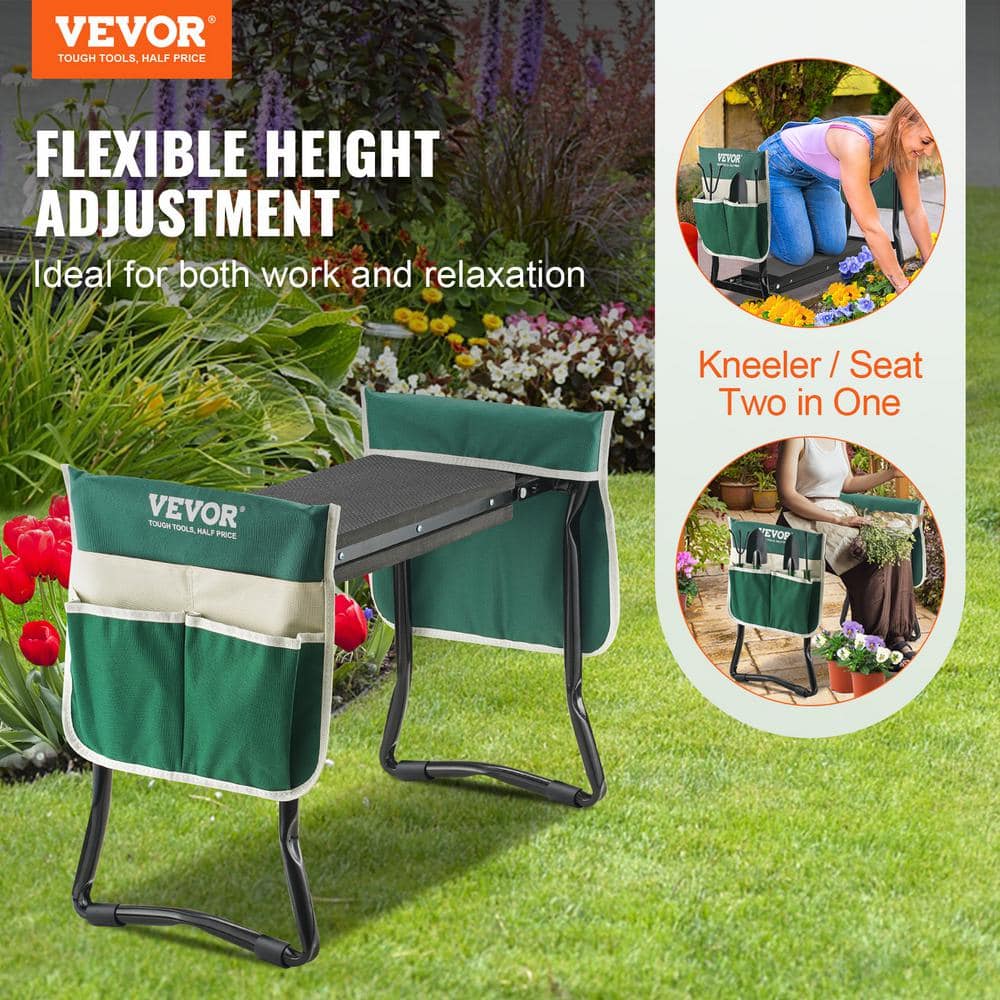 Green and Black Foldable Garden Kneeler and Seat with Tool Bag