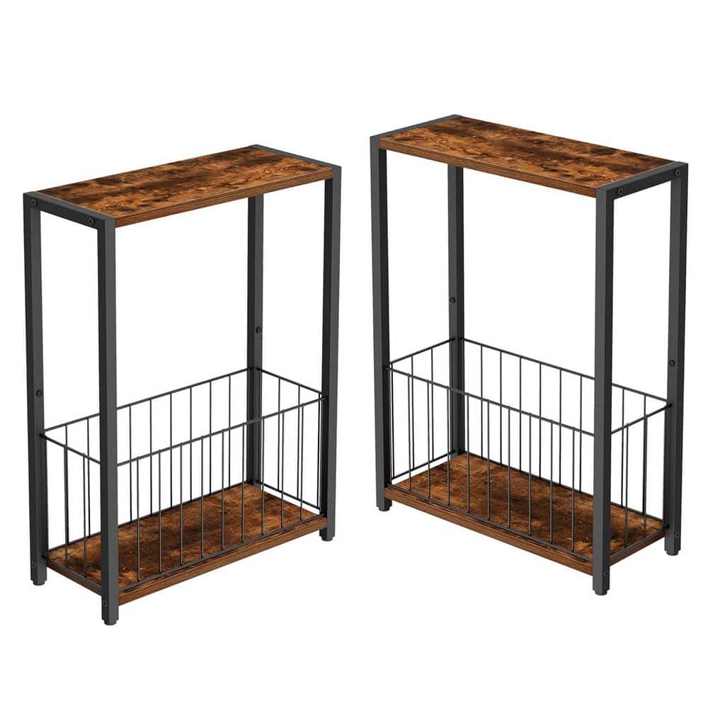 Brown Magazine Rack Rustic Brown 17 in. x 23.5 in. Metal Freestanding Magazine Rack (Set of ...